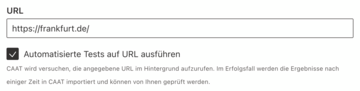 Eingabefeld für die URL der Stichprobe mit der aktivierten Checkbox zum automatischen testen darunter.