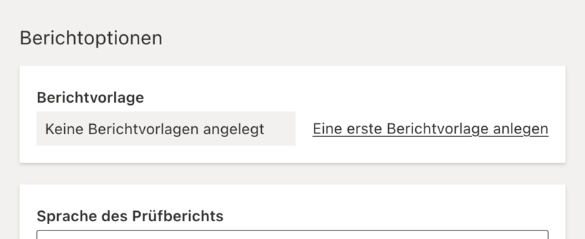 Screenshot der Berichtvorlagen in den Berichtoptionen