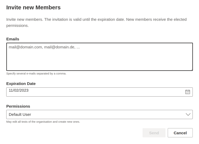 Screenshot of the "Invite new members" dialog