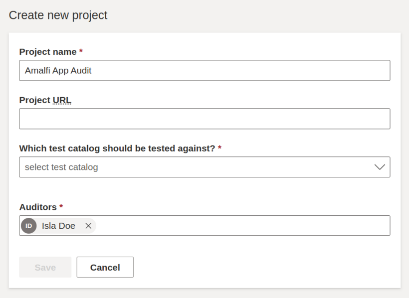 Screenshot of the "Create new project" form