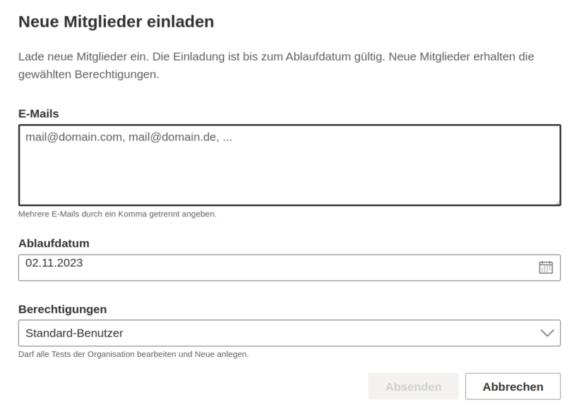 Screenshot des Dialogs "Neue Mitglieder einladen"